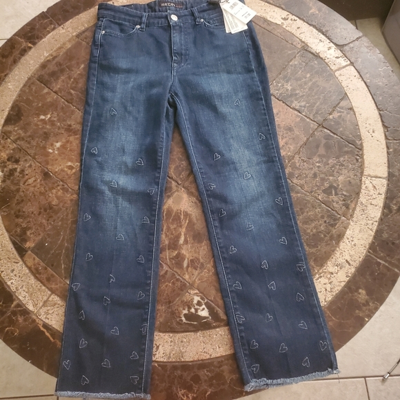 Marc Cain N2 Size 6 Cropped Heart patchwork frayed jeans NWT - Picture 2 of 11